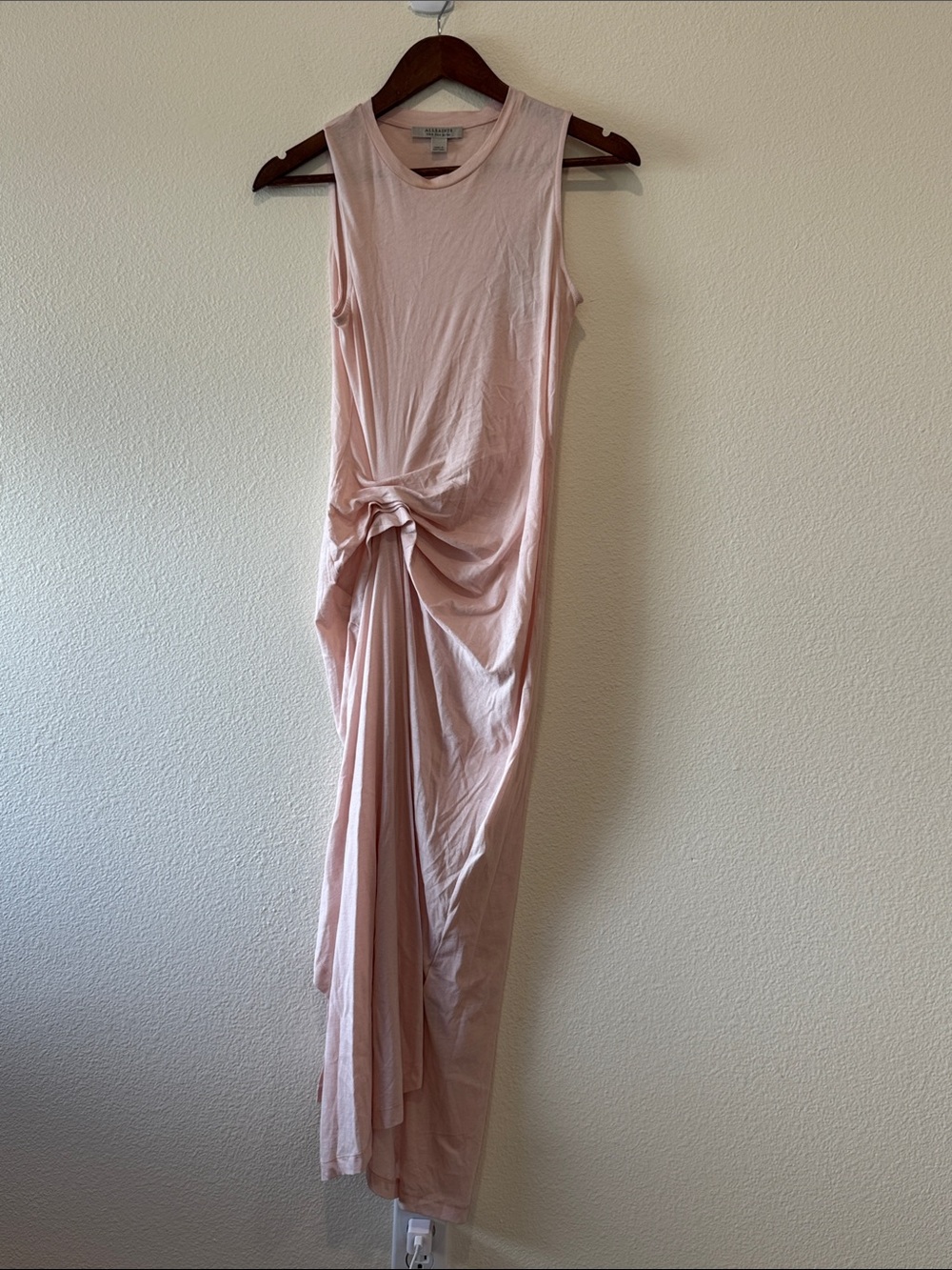 AllSaints Pink RIVI DRAPED MIDI DRESS - Picture 4 of 11
